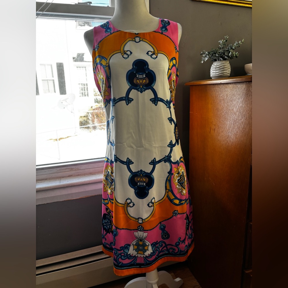 Julie Brown NYC Sleeveless Shift Dress | Chain Print | Pink & Orange | Size 2